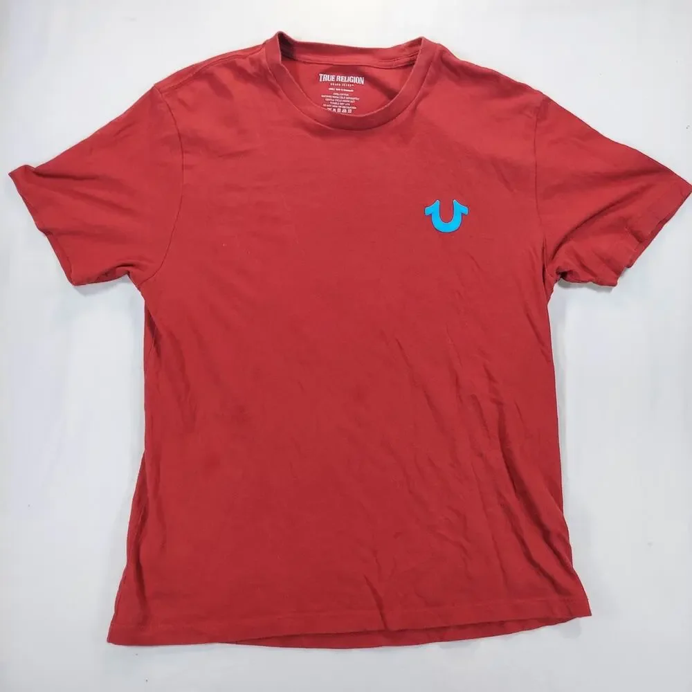 True Religion Buddha Guitar Logo Red Short Sleeved T-Shirt Men's Large 106224